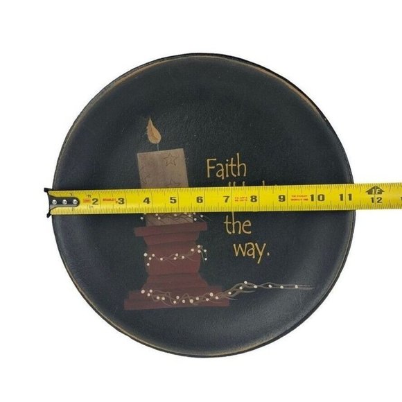 Faith Will Light The Way Painted Decorative Wood Plate Donna White Rustic Farm - Picture 8 of 8